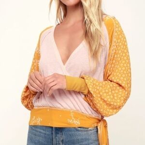 Free People Auxton Waffle Knit Wrap Mixed Media Top